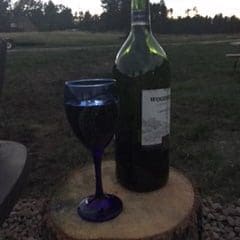 enjoying wine around fire